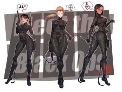 3girls abs abs_visible_through_clothing alternate_background alternate_version_available bangs belly_button belly_button_visible_through_clothing black_bodysuit black_boots black_ops_(half-life) black_ops_assassin blue_eyes bodysuit boots brown_eyes brown_hair brunette_female brunette_hair clothed combat_knife crossbow crosshair dark-skinned_female dart dated extended_magazine female female_only flashbang front_view full_body fully_clothed fully_clothed_female ginger ginger_female ginger_hair gloves grenadelegs_apart gun guns_akimbo hair_down half-life_(series) half-life_2 hand_crossbow harness heart hexagon_print hexagonal_pattern high_heel_boots high_heeled_boots high_heels lart173 laser_sightpistol legs_together light-skinned_female long_fall_boots long_hair looking_away looking_away_from_viewer loose_hair magazine_pouch medium_breasts navel navel_visible_through_clothes on_toes orange_hair peach_hair pistol pistols pixie_cut ponytail rear_view red_eyes red_hair rim_light rim_lighting rimlight short_hair side_view skin_tight skin_tight_outfit skin_tight_suit skull_symbol smile smiling smiling_at_viewer smirk smirking sneaking_suit spoken_heart spoken_symbol standing standing_with_legs_apart stealth_suit step_pose suppressor tactical_gear text_background thigh_holster tranquilizer tranquilizer_dart trio turtleneck turtleneck_bodysuit