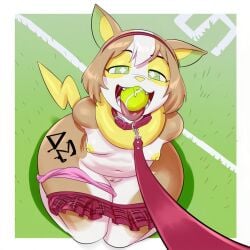ai_assisted ai_generated body_writing canine collar dog_ears dog_girl dog_tail drooling fangs female football_field hairband hazing humiliation kokenaart leash leashed_collar nipples pokemon pokemon_(species) public public_nudity pussy saliva shortstack small_breasts solo sorority tennis_ball thick_thighs yamper