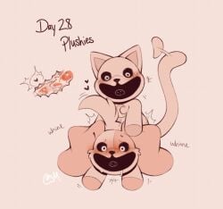 all_fours animate_inanimate anthro blush catnap_(poppy_playtime) critters_(poppy_playtime) dogday_(poppy_playtime) doggy_style duo from_behind_position hi_res honniepie inside male male/male medallion mob_entertainment no_humans plushie poppy_playtime sex simple_background smiling_critters tail