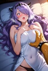 1boy 1girls ai_generated bed black_panties bowser breasts_grab camilla_(fire_emblem) civitai clothing crossover female female_focus fire_emblem fire_emblem_fates furry furry_male groping_breasts hair_over_one_eye hand_on_breast human human_female human_on_anthro interspecies koopa light-skinned_female light_skin male male/female mammal mario_(series) nintendo open_mouth pov purple_hair reptile straight surprised tagme unseen_male_face yellow_skin