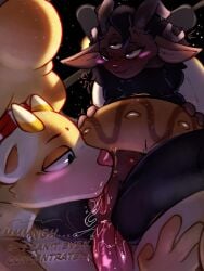 3:4 3_eyes absurd_res accessory anal anthro belly_nipples bite biting_lip black_body black_fur blush bodily_fluids brown_body brown_fur cha0sapien chest_tuft clitoral_sucking cunnilingus dialogue domestic_ferret dragon duo eastern_dragon female freckled_face freckles fur genitals green_eyes hair_accessory hair_tie hazel_(cha0sapien) hi_res horn hybrid long_body male male/female mammal multi_eye mustelid musteline mythological_creature mythological_scalie mythology nomai oral outer_wilds poke_(outer_wilds) purple_eyes scalie sex space true_musteline tuft vaginal_penetration vulva weasel white_body white_fur yellow_body yellow_fur