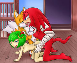 all_fours bisexual breasts cosmo_the_seedrian cum knuckles_the_echidna oyashiro_thr43 sonic_(series) tails tongue_kiss