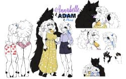 2025 2_horns absurd_res adam_manchester annabelle_(lizarian) anthro ass bell bell_collar big_breasts black_body black_fingers black_fur black_hair black_hooves black_tongue blue_bottomwear blue_clothing blue_freckles blue_horn blue_inner_ear blue_nipples blue_sclera blue_shirt blue_shorts blue_topwear bodily_fluids bottomwear bovid braces breasts butcher_pal canid canine canis caprine cigarette cigarette_in_mouth clothing cloven_hooves collar collared_shirt colored cuckold dewclaw_hooves digit_ring digital_drawing_(artwork) digital_media_(artwork) dress drooling eye_through_hair eyebrow_through_hair eyebrows female female_anthro femboy flower_underwear freckled_face freckles french_kissing front_view full-length_portrait fur group hair headshot_portrait heart_clothing heart_symbol heart_underwear hi_res hooves horizontal_pupils horn humanoid_hands hybrid jewelry kissing licking_tongue male male/female male_anthro mammal married_couple model_sheet muscular muscular_anthro muscular_male nipples nude nude_anthro nude_male object_in_mouth pharis_(lizarian) polka_dot_dress portrait procyonid pupils purple_inner_ear purple_tongue raccoon rear_view red_eyes ring saliva sheep shirt shorts side_view simple_background smile teeth text tongue tongue_out topwear translucent translucent_hair trio underwear unguligrade wedding_ring white_background white_body white_fur white_pupils wolf yellow_clothing yellow_dress