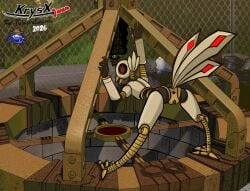 1girls anthro ass avian bird doggy_style duo female furniture glowing glowing_eyes machine male male/female on_back pagonioplo-igetis_(votv) penis pussy robot sex voices_of_the_void yellow_body