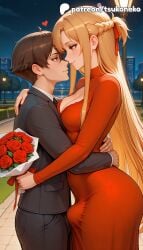 1boy 1futa 2026 ai_assisted ai_generated anime artist_name asuna_(sao) bouquet braid breasts brown_eyes brown_hair building bulge bust castle cityscape explicit flower futanari hi_res high_quality high_resolution highres holding_bouquet long_hair night night_sky patreon patreon_username penis pink_rose purple_rose red_flower red_rose rose rose_petals sky stable_diffusion sword_art_online sword_art_online:_alicization thorns tsukoneko watermark white_rose yellow_rose yuuki_asuna