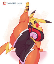 1girls 2018 4_toes anthro anthrofied ass barefoot big_ass big_breasts big_thighs breasts cameltoe chubby clothed clothing cosplay_pikachu dated feet female female_only flexible furry huge_ass huge_breasts large_ass leg_up leggings looking_at_viewer midriff nintendo one_leg_raised overweight overweight_female paws pikachu pikachu_libre pokémon_(species) pokemon pokemon_oras pokemon_rgby rodent shirt shortstack soles solo spread_legs stretching tail tangobat tank_top text thick_thighs tight_clothing toes video_games voluptuous watermark wide_hips yellow_fur