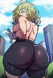 1girls ai_generated ass_focus ass_sweat back_view behind_view big_ass big_butt boku_no_hero_academia bubble_butt butt_markings female hagakure_tooru_(visible) looking_at_viewer my_hero_academia solo sucking sucking_lollipop sweat thick_thighs thighs tight_pants tooru_hagakure wqzyart