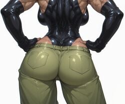 1girl 1girls ai ai-created ai_art ai_generated armwear ass ass_focus big_ass big_breasts black_armwear black_elbow_gloves black_gloves black_leotard breasts brown-skinned_female brown_skin contrapposto curvy curvy_body curvy_female curvy_figure dark-skinned_female dark_skin deviantart_link elbow_gloves faceless_character faceless_female female female_focus female_only fingerless_gloves from_behind green_pants hands_on_hips hands_on_own_hips high_quality high_resolution highres hips large_ass large_breasts latex latex_armwear latex_clothing latex_elbow_gloves latex_gloves latex_leotard latina latina_female latina_milf leotard mature_female milf muscular muscular_female pants scar scar_on_arm scars scars_on_arm shiny_skin sideboob simple_background standing tan-skinned_female tan_skin tanned tanned-skinned_female tanned_skin thick_thighs thighs thin_waist tomboy tomboy_milf tomboyish uersor valery_(uersor) white_background wide_hips