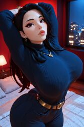 1girls 3d 3d_(artwork) ai_generated big_ass big_breasts black_hair busty goth goth_girl radnsad solo solo_female solo_focus thick_thighs toned toned_female venus_(oc)
