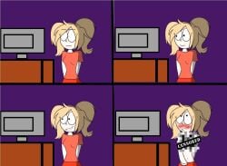 1girls alternative_universe black_hair blurry_(oc) blush breasts censored chloe_smith_(oc) computer computer_monitor female female_focus female_only heart heart-shaped_pupils heart_eyes heart_symbol masturbating masturbation multiverse oc original_character paradox pc scientific_experiment smile smiling timeline watching watching_porn watching_sex yellow_hair