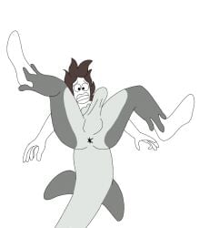 anthro anus black_bottomwear black_clothing black_pants bottomwear brown_hair changed_(video_game) clothing duo female fish forced forced_transformation gender_transformation genitals goo_transformation grey_body hair heart_symbol human latex latex_transformation lin_(changed) male male/female mammal marine mtf_transformation nude pants penis shark sinful_drawz the_shark_(changed) tiger_shark_(changed) transformation white_body