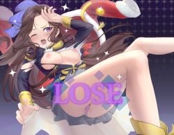 1girls alternate_version_available angry angry_expression angry_face arms_up assisted_exposure black_jacket blue_ribbon blush boots bra_removed breasts breasts_out brown_hair cape coat defeated defeated_heroine destroyed_clothing embarrassed embarrassed_nude_female english_text exposed_breasts falling female female_focus female_only flustered forced_exposure grey_skirt hair_ornament hair_ribbon hi_res high_resolution highres jacket knocked_out light-skinned_female long_hair medium_breasts nervous_sweat nipples no_bra one_eye_closed open_mouth panties pantyshot partially_clothed purple_eyes purple_panties purple_underwear red_coat ribbon ripped_clothing screaming shirt shoujo_kageki_revue_starlight shroomia skirt solo solo_focus starry_background sweat sweating tendou_maya text torn_clothes torn_jacket torn_shirt torn_skirt underwear white_shirt worried worried_expression