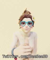 3d alternate_costume breasts brown_eyes brown_hair d.va deesee3d duo female glasses handjob male overwatch penis straight waveracer_d.va