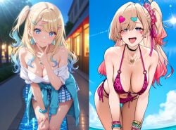 2girls ai_generated best_friends collage gyaru kedarui_aashii shirakawa_runa sisters sluts slutty_body slutty_dress slutty_female slutty_sisters slutty_smile slutty_swimsuit slutty_waist