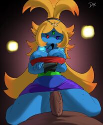 1boy arms_crossed art_trade beauty_mark blonde_hair blue_skin breasts_out dipx earrings female functionally_nude goddess hair_ornament heterochromia jimseh2838 large_areolae looking_down multiple_eyes multiple_moles nipple_slip nude_male_clothed_female original original_character prismi_(jimseh2838) pussy riding riding_penis sex shaded straight thick_thighs three_eyes vaginal_penetration