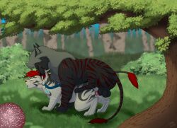 absurd_res animal_genitalia animal_penis balls bite biting_another biting_partner blush bodily_fluids caraluca cum cum_from_vagina cum_in_vagina cum_inside cumshot digital_media_(artwork) duo ejaculation erection feet felid female female_penetrated feral feral_on_feral feral_penetrated feral_penetrating feral_penetrating_feral forest from_behind_position fur genital_fluids genitals hi_res hybrid impregnation lion looking_pleasured male male/female male_penetrating male_penetrating_female mammal neck_bite open_mouth orgasm orgasm_face outside outside_sex ovum pantherine paws penetration penile penile_penetration penis penis_in_vagina plant prehistoric_species saber-toothed_tiger sex smile sperm_cell tail teeth toes tree vaginal_penetration vulva