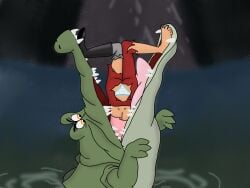 barefoot boot captain_hook comeuppance damsel_in_distress embarrassed_underwear_female female_prey foot genderswap_(mtf) hole_in_pants midriff midriff_baring_shirt mshook panties panties_visible_through_clothing peril peter_pan_(disney) pirate rule_63 single_bare_foot single_shoe single_sock socks tick-tock tick_tock_crocodile torn_pants torn_shirt upside-down villainess vore vore_peril water white_panties