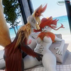 4k anthro areola big_breasts blender_(artwork) blender_cycles_(artwork) breasts clothing delphox delphox_(furromantic) digital_media_(artwork) duo female fluffy furniture generation_6_pokemon hat headgear headwear hi_res looking_pleasured marianokun masturbation nintendo nipples pal_(species) palworld pink_areola pink_nipples plant pocketpair pokemon pokemon_(species) sex sofa sofa_sex spanish_description vaginal_penetration wixen wixen_(furromantic)