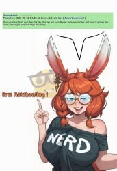 1futa 2026 ai_generated aurora_(league_of_legends) autopaizuri autopaizuri_under_clothes baggy_clothing baggy_shirt big_breasts big_penis blue_eyes dialogue earrings freckles futa_only futanari glasses huge_breasts huge_cock hung_futa hyper_breasts hyper_penis league_of_legends looking_at_viewer nerd nerdy nerdy_futa nipple_bulge nipples noonyx orange_hair paizuri paizuri_under_clothes pointing pointing_up precum precum_bubble precum_through_clothing rabbit_ears rabbit_futa rabbit_tail rule34 rule_34_comment text