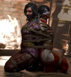 2girls 3d baldur's_gate_3 bondage bound_together cloth_gag clothed clothed_bondage clothed_female elf elf_female female female_only gag gagged original_character skvrwiel