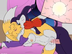 bandai big_breasts breasts couple cum cum_in_pussy cum_inside digimon digimon_tamers female female_fox fox imp impmon impregnation kissing male orgasm ovum pairing penis pussy renamon sex sideways stogiegoatarts vaginal_penetration