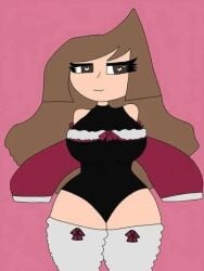 1girl ai_animation ai_generated aliya_(aliyal007) aliyal007 animated animation anime anime_style areola areolae big_breasts big_nipples big_thighs blush breasts brown_eyes brown_hair christmas_outfit female garter_straps hands_on_hip heart-shaped_pupils huge_breasts huge_thighs lingerie massive_thighs naked_female nipples nude nude_female open_mouth pussy showing_breasts showing_off smile solo taking_clothes_off thighs video