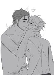 2boys adult_and_teenager ahoge alexr05 arm_hair bishounen boxers boxers_(clothing) closed_eyes clothed_male clothed_male_nude_male clothed_sex erection facial_hair father_and_son french_kiss french_kissing from_side gay gay_incest gay_kissing gay_male greyscale hand_on_penis handjob holding_penis incest kissing making_out male male/male male_focus male_only male_pubic_hair monochrome naked naked_male nude nude_male older_male older_male_and_younger_male original original_character original_characters parent_and_child penis precum pubic_hair short_hair simple_background teen_boy teenage_boy teenager topless_male trans_man trans_man_(lore) upper_body yaoi young younger_male