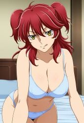 >:p ai_generated bikini female_villain freckles freckles_on_face ginger ginger_female ginger_hair gundam gundam_00 hazel_eyes jewelry large_breasts mobile_suit_gundam nena_trinity pale-skinned_female pale_skin red_hair redhead redhead_female redheaded_female sagging_breasts stud_earrings thick_thighs thin_eyebrows twintails twintails_(hairstyle) underwear villainess yellow_eyes