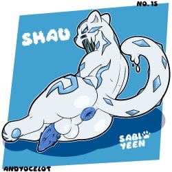 1:1 animal_genitalia anus ass balls big_butt blue_anus blue_penis chien-pao digital_media_(artwork) fangs felid feline_genitalia feral fur generation_9_pokemon genitals hi_res legendary_pokemon looking_back lying male mammal melee_weapon nintendo penile_spines penis pokemon pokemon_(species) puffy_anus raised_tail seductive simple_background snow solo sword tail teeth thick_thighs weapon white_body white_fur woofington_gator