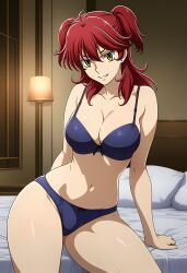 ai_generated bikini female_villain freckles freckles_on_face ginger ginger_female ginger_hair gundam gundam_00 hazel_eyes jewelry large_breasts mobile_suit_gundam nena_trinity pale-skinned_female pale_skin red_hair redhead redhead_female redheaded_female stud_earrings thick_thighs thin_eyebrows twintails twintails_(hairstyle) underwear villainess yellow_eyes