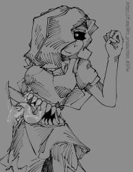 1girls blowjob clothed lololowka millie_(workplace_47) monochrome monster_girl monster_on_human monster_on_male nts_production open_mouth second_mouth sketch tagme tongue_out_blowjob