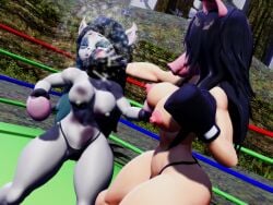2girls 3d 3d_(artwork) amanda_young big_breasts black_boxing_gloves black_gloves boxing boxing_gloves boxing_ring breasts bruised bruises catfight claire_(the_summoning) crossover duo female female_focus female_only fight fighting fighting_ring gloves josugomezofficialnew kabalmystic_(style) large_breasts outdoors pink_boxing_gloves pink_gloves punch punching punching_face ryona saw_(series) the_pig the_summoning thick thick_thighs thighs topless topless_boxing topless_female wide_hips