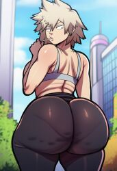 ai_generated ass_focus back_view bakugou_mitsuki behind_view big_ass big_butt boku_no_hero_academia bubble_butt butt_markings female licking licking_lollipop looking_at_viewer mitsuki_bakugou my_hero_academia solo thick_thighs tight_pants wqzyart