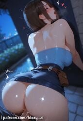 1boy 1girls ai_generated biohazard blue_eyes blush brown_hair capcom cleavage clothing doggy_style female female_focus female_on_cloth grabbing heart heart_symbol hi_res hips_grab indoors jill_valentine klexyai light_skin lipstick male open_mouth penis penis_in_pussy police police_uniform resident_evil short_hair side_view uncensored uncomfortable uniform watermark wide_hips