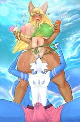beach beau_(vaporwaveon) big_breasts blush blushing boner boner_in_pants breast_out breasts breasts_out chillet curvaceous curvy curvy_body curvy_female curvy_figure curvy_hips deer duo eating_pussy erect_penis erection female ice_cream licking_pussy male marie_(misuzugon) mrgolla oral oral_sex palworld pulling_bikini pussy pussy_juice sunscreen surprise surprise_sex surprised surprised_look thick_thighs undressing undressing_another wardrobe_malfunction wide_hips