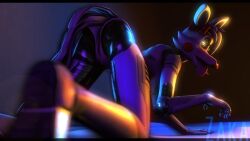 2019 3d_(artwork) all_fours animatronic anthro ass barely_visible_breasts breasts canid canine digital_media_(artwork) female five_nights_at_freddy's five_nights_at_freddy's_2 fox genitals glowing glowing_eyes hair head_bow looking_at_viewer machine mammal mangle_(fnaf) open_mouth pink_body rear_view robot robot_anthro scottgames short_hair solo source_filmmaker_(artwork) tail tongue tongue_out vulva watermark white_body white_hair wide_hips yellow_eyes zaka