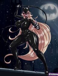 1girls batman_(series) batman_returns big_breasts black_bodysuit black_boots blonde_hair bodysuit boots breasts catwoman_(cosplay) claws cosplay dc dc_comics eyeshadow female female_only femdom footwear full_body hair half-closed_eyes hazbin_hotel headwear heels high_heel_boots high_heels hips holding_object holding_weapon huge_breasts kwaiiarts large_breasts latex latex_bodysuit latex_gloves lilith_morningstar_(hazbin_hotel) lips long_hair mature mature_female mature_woman milf mother platform_heels solo solo_female thick_lips thick_thighs thighs weapon whip white_eyes wide_hips