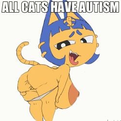 1girls andyxtal animal_crossing animated ankha anthro anus ass blue_hair bouncing_butt cat_ears cat_tail female furry huge_breasts large_breasts looking_back nintendo nude open_mouth panties_down shaking_ass shaking_butt tail text tongue_out twerking yellow_fur