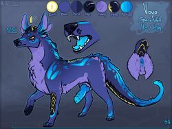 2018 absurd_res alien animal_genitalia anus ass balls blue_body blue_fur blue_penis countershade_balls countershade_butt countershade_genitalia countershade_neck countershade_torso countershading cutaway erection feral fur genitals hi_res knot knotted_penis male male_feral meldritchhorror model_sheet multi_ear multi_eye open_mouth pawpads penis purple_body purple_fur raised_tail sheath solo standing tail teeth tongue yellow_body