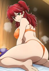 ai_generated ass_focus bikini female_villain freckles freckles_on_face ginger ginger_female ginger_hair gundam gundam_00 hazel_eyes jewelry large_ass large_breasts mobile_suit_gundam nena_trinity pale-skinned_female pale_skin red_hair redhead_female redheaded_female stud_earrings thick_thighs thin_eyebrows twintails twintails_(hairstyle) underwear villainess yellow_eyes