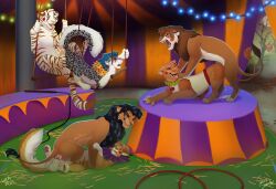 absurd_res ambiguous_penetration anal anal_sex animal_genitalia animal_penis anus ass_up balls bodily_fluids caraluca circus closed_eyes clown_costume cum cum_from_ass cum_in_ass cum_inside cum_pool cum_string digital_media_(artwork) ejaculation erection eye_scar facial_scar felid feline female female_penetrated feral feral_on_feral feral_penetrated feral_penetrating feral_penetrating_feral from_behind_position fur genital_fluids genitals group group_sex hair hi_res holding_object inside lion lying lynx male male/female male/male male_penetrated male_penetrating male_penetrating_female male_penetrating_male mammal on_back open_mouth orgasm orgasm_face orgy pantherine pawpads paws penetration penile penile_penetration penis scar sex smile snow_leopard spread_legs spreading tail teeth tiger tongue tongue_out trapeze