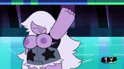 1girls accurate_art_style alien_girl amethyst_(steven_universe) animated areolae big_breasts breasts_out cartoon_network closed_eyes dancing edit edited edited_official_artwork female female_only gem_(species) hand hand_on_hip hand_up nipples nude_female nude_filter purple_body purple_nipples purple_skin ripped_clothing ripped_shirt shortstack smiling solo solo_female steven_universe thick_lips topless very_long_hair white_hair yenvudu