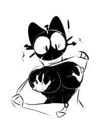 1girls anthro big_breasts black_body cat_ears clockat_(sabgong) disembodied_hands feline female fnafkatx grope groping groping_breasts no_mouth surprised surprised_expression thick thick_hips toned unzipped unzipped_jacket wide_hips