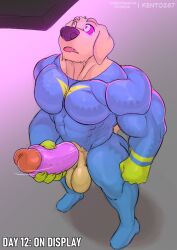 anthro bird_dog bodily_fluids canid canine canis domestic_dog drooling hi_res hunting_dog hypnosis hypnovember kento267 labrador leo_(kento267) male male/male mammal masturbation mind_control muscular retriever saliva sex_toy solo spiral spiral_eyes superhero yellow_body