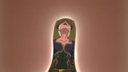 10s 1boy 1girls animated bouncing_breasts breast_focus breasts cleavage close-up diablo_(isekai_maou) downblouse elf grey_hair hanging_breasts horns huge_breasts isekai_maou_to_shoukan_shoujo_no_dorei_majutsu jiggle kaneko_shizue looking_at_breasts lowres no_bra parted_lips pointy_ears screencap shera_l._greenwood short_hair view_between_breasts