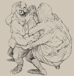 3boys anal anonymous_artist body_horror confusion_(look_outside) double_penetration gay human human_penetrated interspecies kissing licking long_tongue look_outside male male_only monster monster_on_male multi_arm multi_leg mutant saliva_trail sam_(look_outside) sandwich_position sandwiched size_difference skull_head smaller_human stretchface submissive_human teratophilia threesome