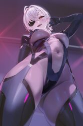 1girls bodysuit clothed clothing female female_only indie_virtual_youtuber low-angle_view saruei_(vtuber) solo virtual_youtuber yd_(orange_maru)