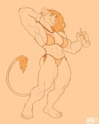 abs animal_ears anthro arm_behind_head armpits bikini breasts dreadlocks feline female furry looking_at_viewer muscles muscular muscular_female nasusbot small_breasts solo tail thick_thighs thong