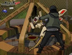 1girls anthro ass avian bird doggy_style duo female furniture glowing glowing_eyes machine male male/female on_back pagonioplo-igetis_(votv) penis pussy robot sex voices_of_the_void yellow_body