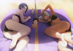 2girls beach beach_background beach_towel dark_skin final_fantasy final_fantasy_xiv looking_at_viewer lunnavrmlln miqo'te parasol swimsuit swimwear tagme tail y'shtola zero_(ffxiv)